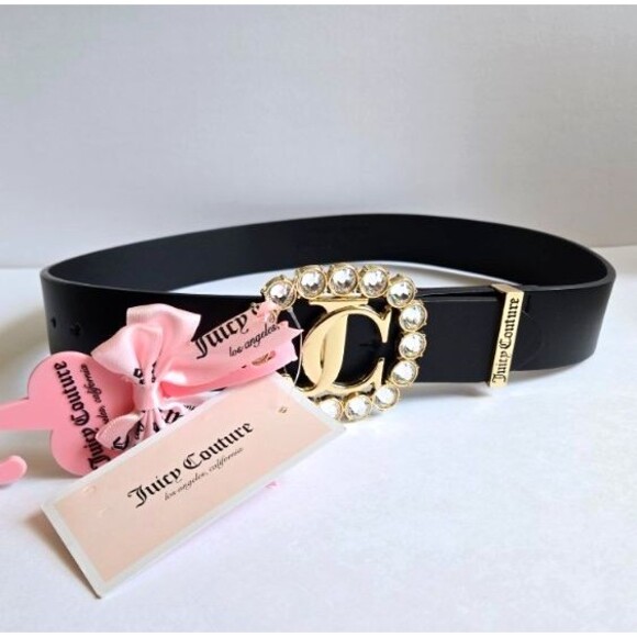 Juicy Couture Black Belt with Rhinestone Halo JC Logo Buckle NWT s/m - Picture 1 of 5